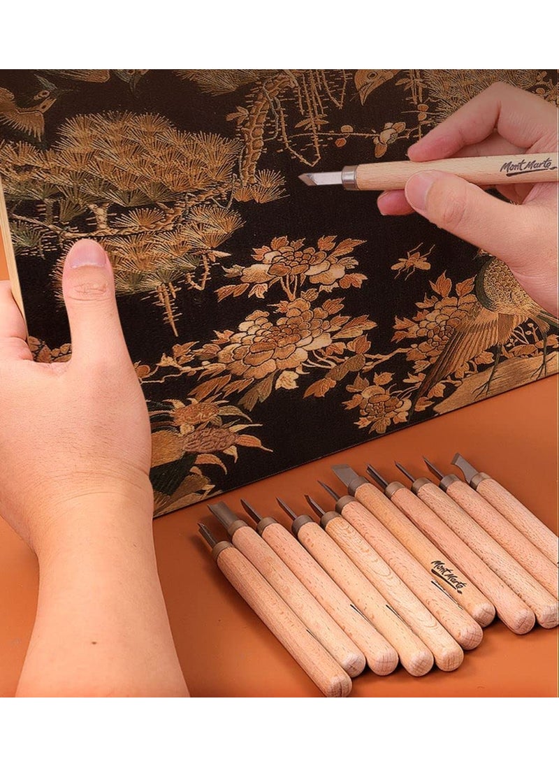 Mont Marte Mont Marte Wood Carving Set of 12 Premium Chisels with High Carbon Steel SK2 Blades and Beech Wood Handles  - Image 2