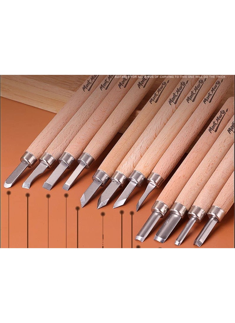 Mont Marte Mont Marte Wood Carving Set of 12 Premium Chisels with High Carbon Steel SK2 Blades and Beech Wood Handles  - Image 4