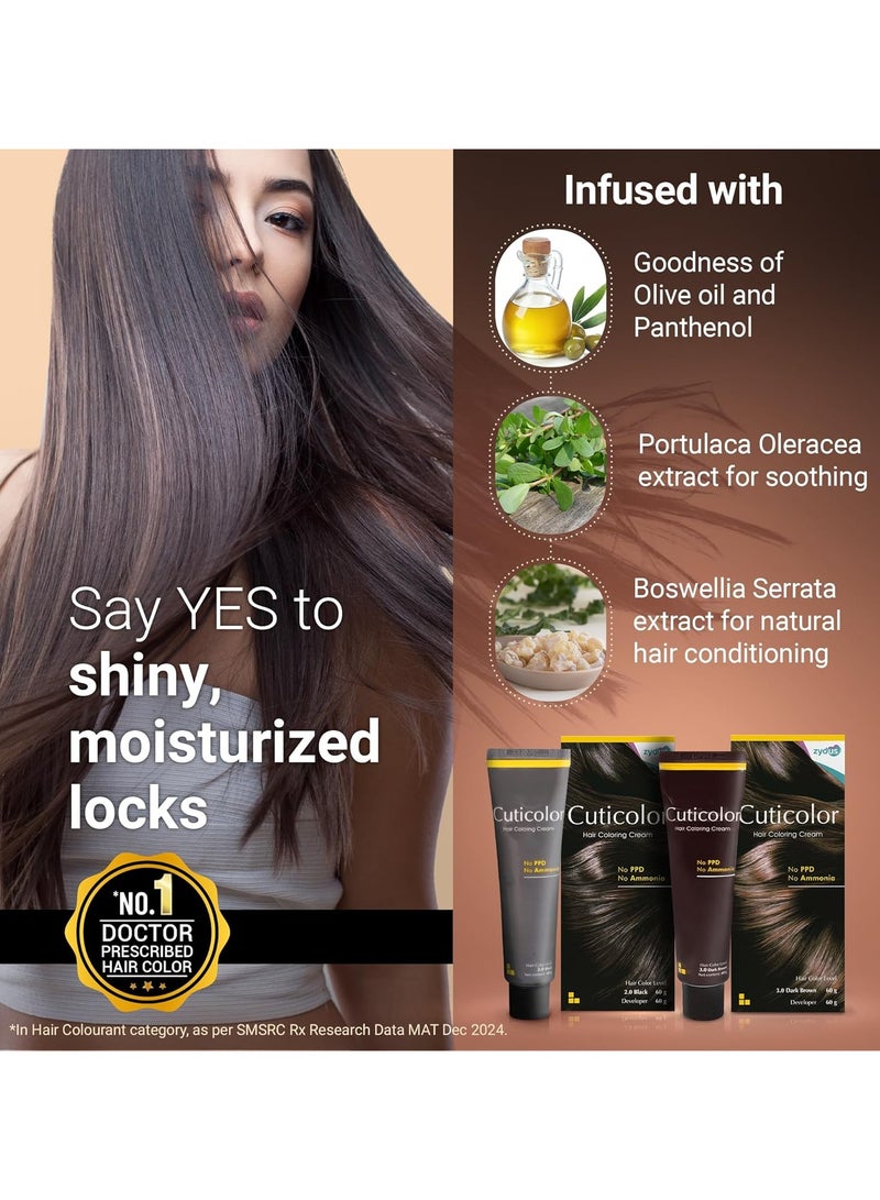 Cuticolor Permanent Hair Color Cream|#1 Dr Prescribed|For Sensitive Skin|Eco Mechanism For Preserving Scalp Health|Enriched With Portulaca & Boseivela Extracts (Dark Brown,60G (Pack Of 1)) - Image 4