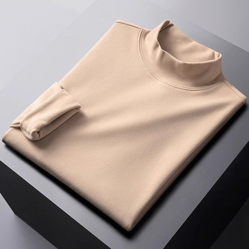 Winter Double-Sided Velvet Bottoming Shirt Men'S T-Shirt Semi-High Collar Long Sleeve Fleece-Lined Thick Inner Wear Constant Temperature Warm T-Shirt - Image 1
