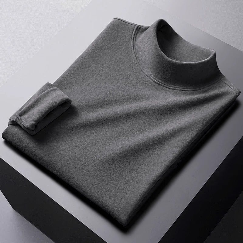 Winter Double-Sided Velvet Bottoming Shirt Men'S T-Shirt Semi-High Collar Long Sleeve Fleece-Lined Thick Inner Wear Constant Temperature Warm T-Shirt - Image 3