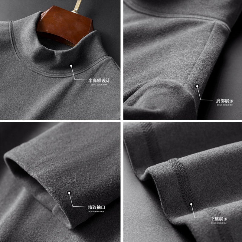 Winter Double-Sided Velvet Bottoming Shirt Men'S T-Shirt Semi-High Collar Long Sleeve Fleece-Lined Thick Inner Wear Constant Temperature Warm T-Shirt - Image 5