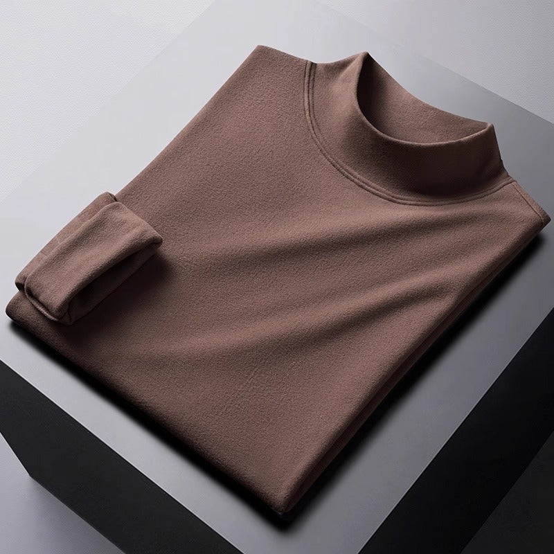 Winter Double-Sided Velvet Bottoming Shirt Men'S T-Shirt Semi-High Collar Long Sleeve Fleece-Lined Thick Inner Wear Constant Temperature Warm T-Shirt - Image 2