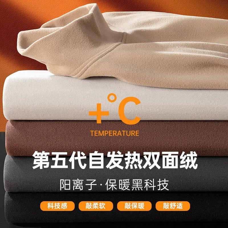 Winter Double-Sided Velvet Bottoming Shirt Men'S T-Shirt Semi-High Collar Long Sleeve Fleece-Lined Thick Inner Wear Constant Temperature Warm T-Shirt - Image 4