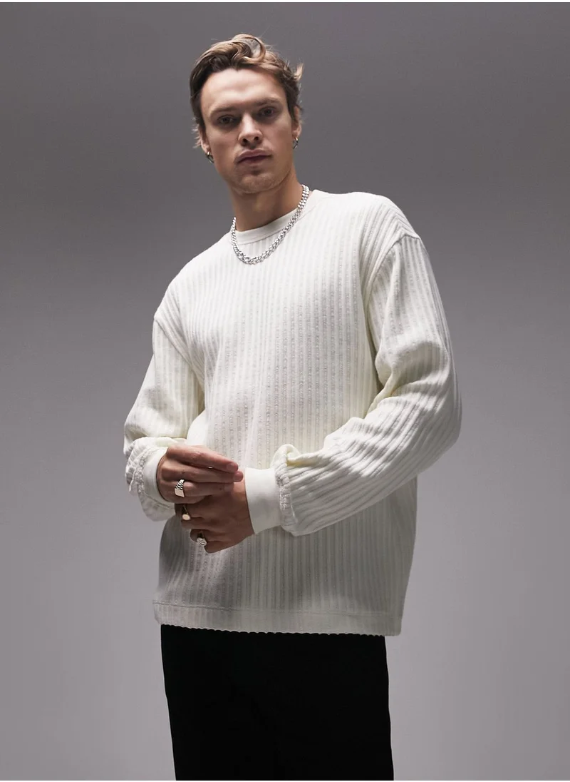 TOPMAN Oversized Ladder Crew Neck T-Shirt
