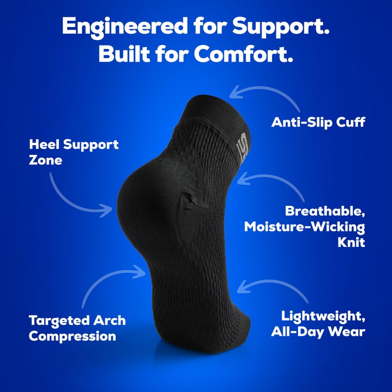 SB SOX Plantar Fasciitis Socks for Men & Women - Arch Support Compression Socks for Foot Pain, Heel Spurs & Achilles Tendonitis - Toeless Ankle Compression Socks (Black, Medium) - Image 2