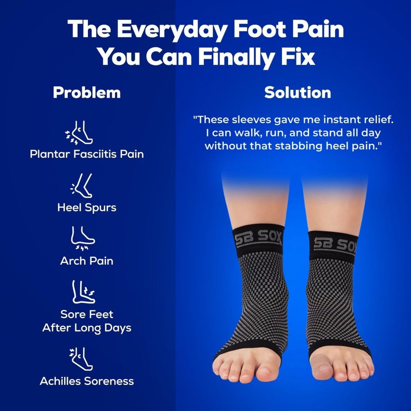SB SOX Plantar Fasciitis Socks for Men & Women - Arch Support Compression Socks for Foot Pain, Heel Spurs & Achilles Tendonitis - Toeless Ankle Compression Socks (Black, Medium) - Image 5
