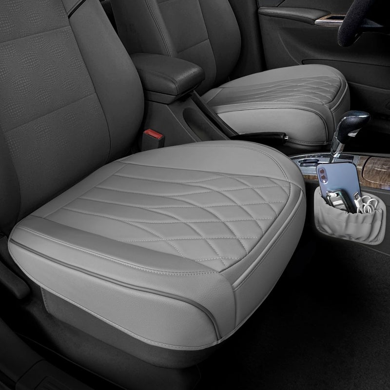 BEITK 2 Pack Leather Front Car Seat Cover Bottom Car Seat, Universal Anti-Slip Driver Car Seat Protectors with Storage Pocket, Waterproof Bottom Auto Seat Cushion Pad Mat for Most Vehicles(Gray) - Image 1