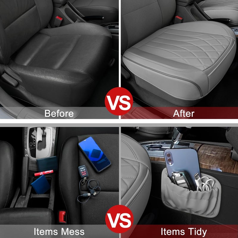 BEITK 2 Pack Leather Front Car Seat Cover Bottom Car Seat, Universal Anti-Slip Driver Car Seat Protectors with Storage Pocket, Waterproof Bottom Auto Seat Cushion Pad Mat for Most Vehicles(Gray) - Image 5