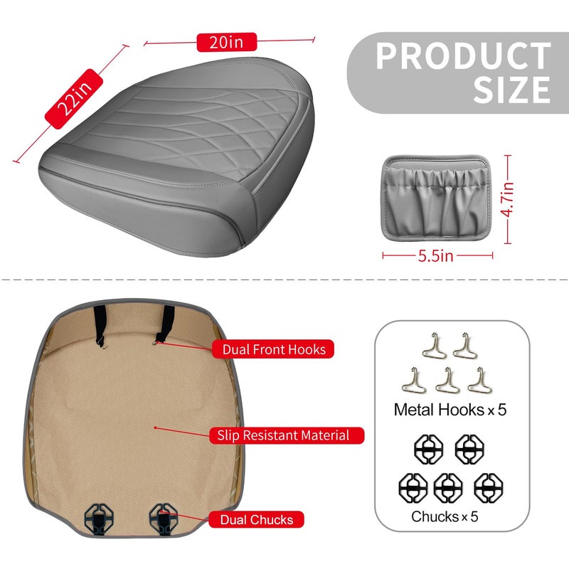 BEITK 2 Pack Leather Front Car Seat Cover Bottom Car Seat, Universal Anti-Slip Driver Car Seat Protectors with Storage Pocket, Waterproof Bottom Auto Seat Cushion Pad Mat for Most Vehicles(Gray) - Image 2