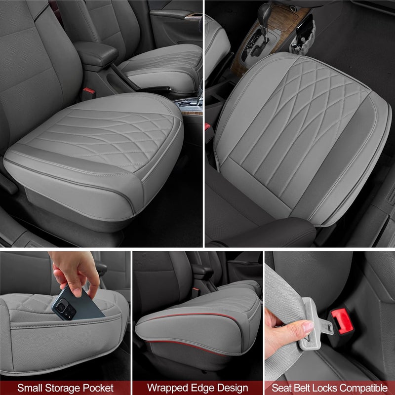 BEITK 2 Pack Leather Front Car Seat Cover Bottom Car Seat, Universal Anti-Slip Driver Car Seat Protectors with Storage Pocket, Waterproof Bottom Auto Seat Cushion Pad Mat for Most Vehicles(Gray) - Image 4