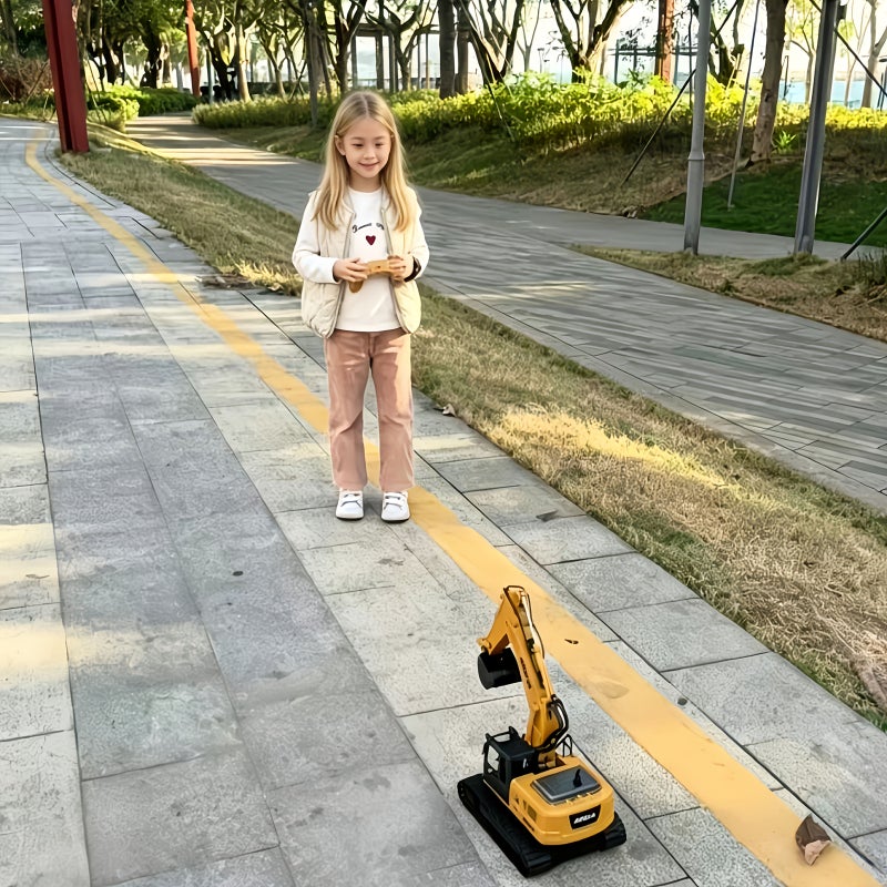 هدية للأطفال: سيارة هندسية صفراء مع جهاز تحكم عن بعد - حفارة ورافعة - Image 4