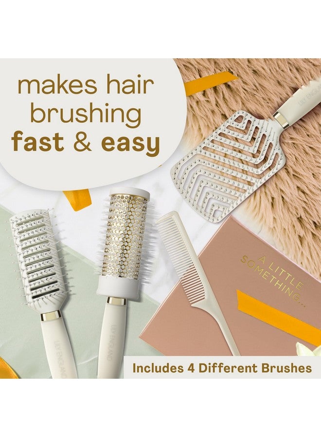 Luxury Hair Brush Gift Set for Women & Girls - Lily England 4-Piece Professional Styling Collection - Premium Ladies Gift Set | Elegant Gifts for Women for All Hair Types - Beige & Gold
