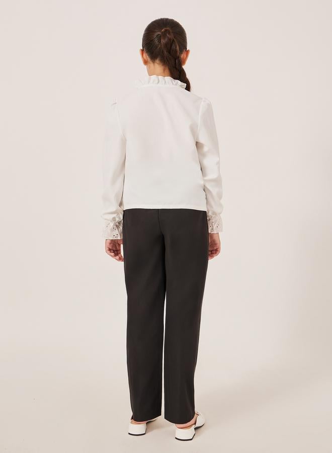 Styli Schiffli Detail Buttoned Top and Wide Leg Pants Set  - Image 4
