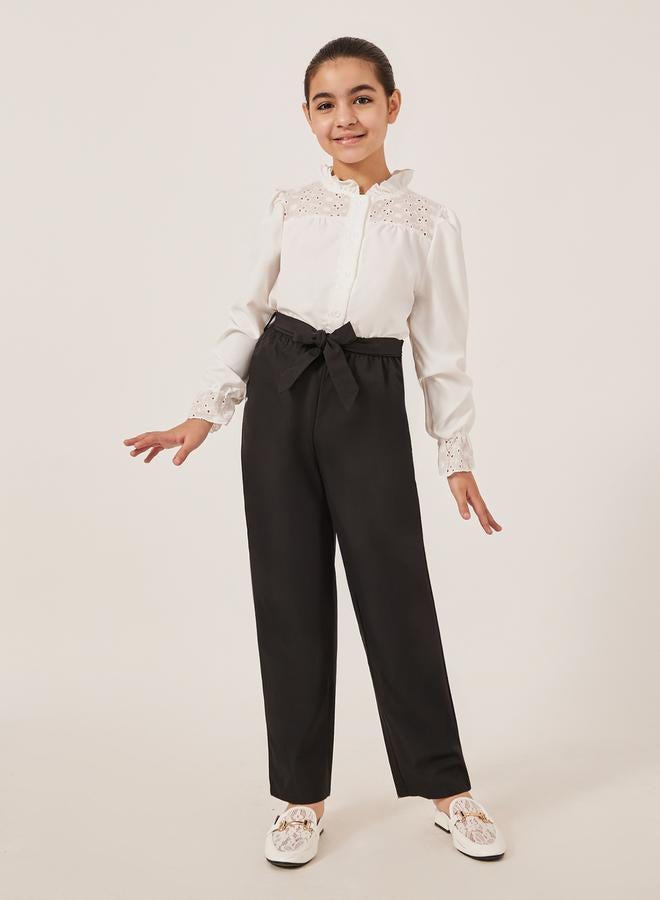Styli Schiffli Detail Buttoned Top and Wide Leg Pants Set  - Image 1