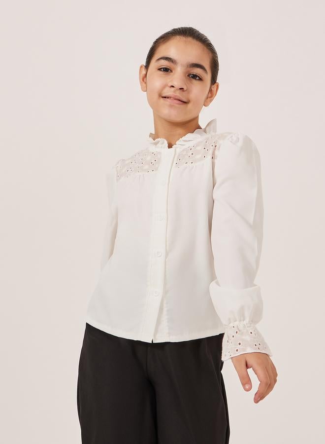 Styli Schiffli Detail Buttoned Top and Wide Leg Pants Set  - Image 2