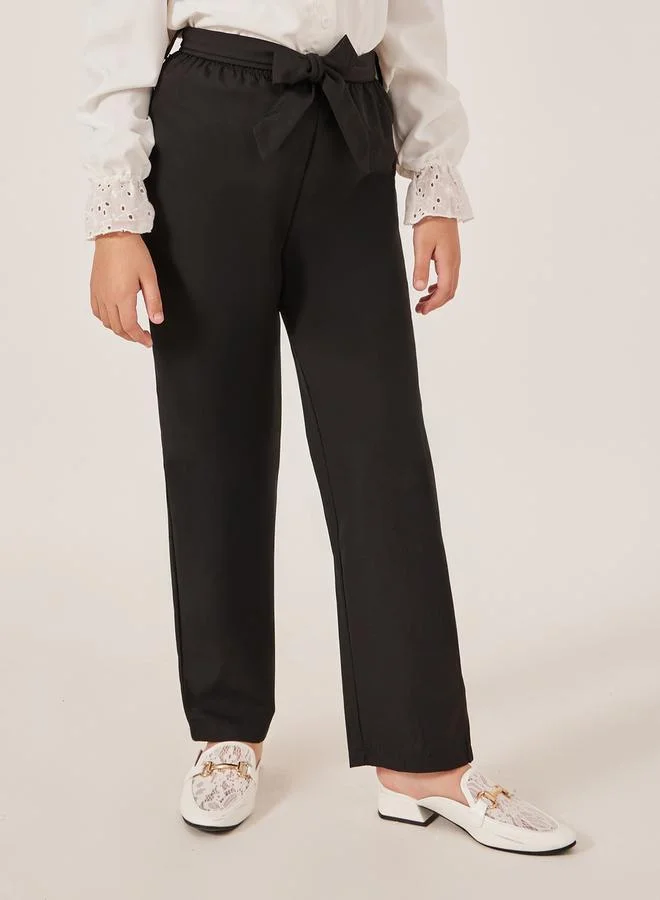 Styli Schiffli Detail Buttoned Top and Wide Leg Pants Set