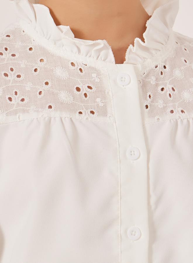 Styli Schiffli Detail Buttoned Top and Wide Leg Pants Set  - Image 3