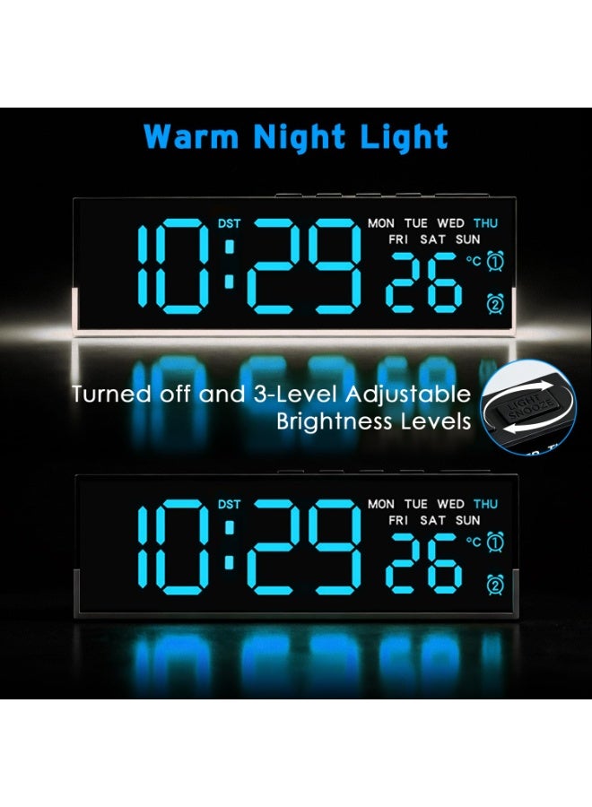 ساعة منبه رقمية، ساعة LED مزودة بإضاءة ليلية قابلة للتعديل، ساعة مكتب وطاولة جانبية تعرض درجة الحرارة/التوقيت الصيفي/خاصية الغفوة - تنسيق 12/24 ساعة، مناسبة لغرف النوم والمكاتب - Image 4