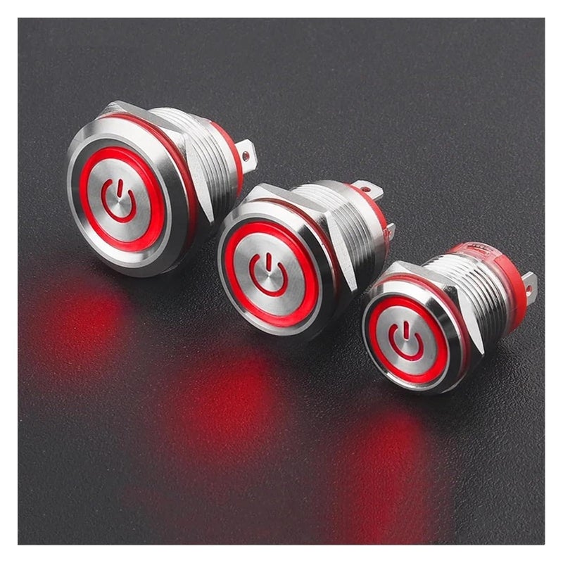 22 مم مفتاح زر معدني ذاتي القفل عالي التيار 20 أمبير حلقة منارة الطاقة بلون R - Image 2