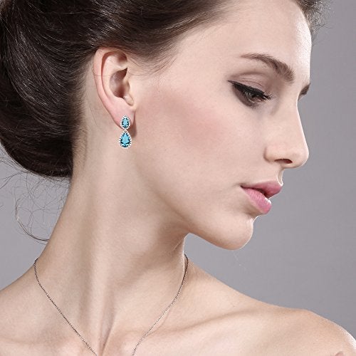 Gem Stone King Beautiful Double Pear Shape Simulated Blue Topaz Cubic Zirconia Dangle Earrings - Image 5