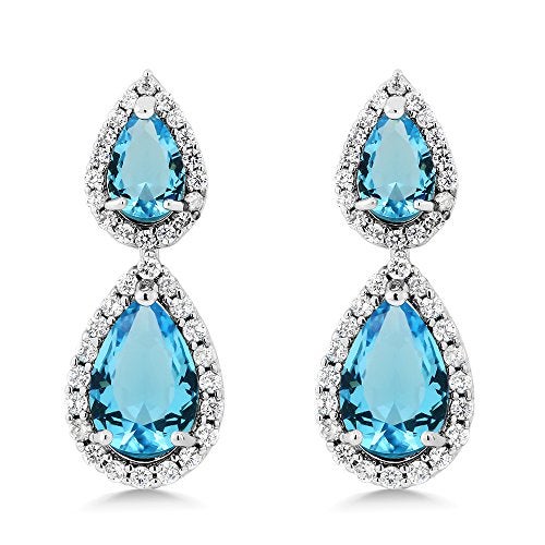 Gem Stone King Beautiful Double Pear Shape Simulated Blue Topaz Cubic Zirconia Dangle Earrings - Image 2