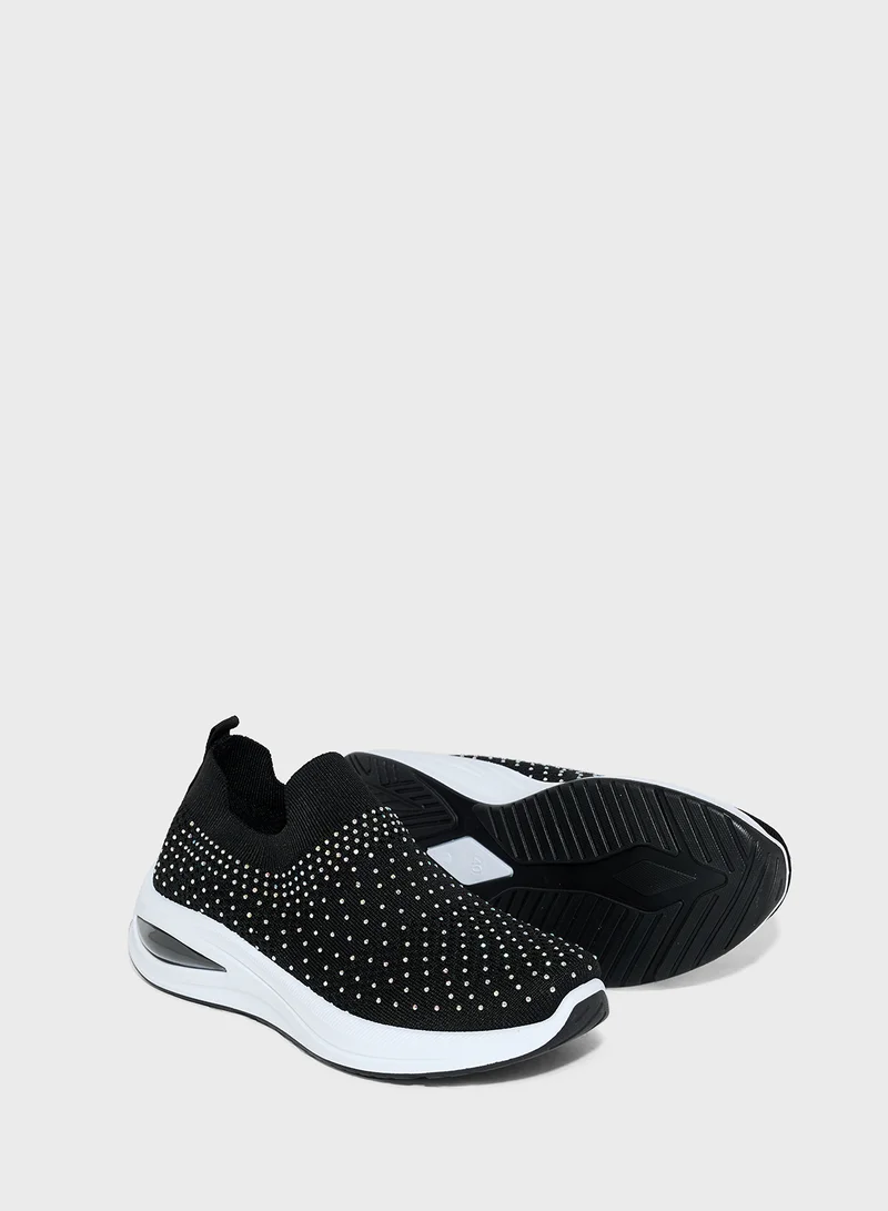 Ginger Diamante Knit Slip On Comfort Shoe