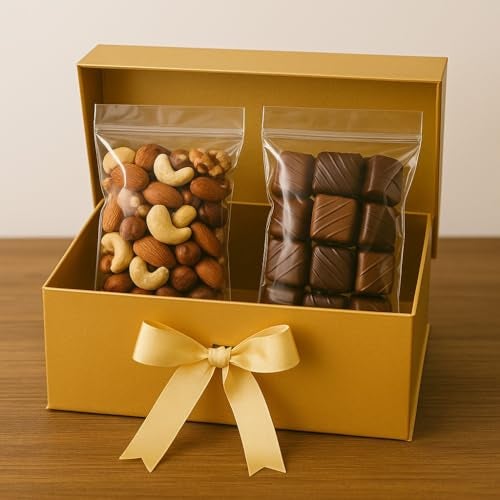 Awestuffs Gift Box Modern Folding Boxes with Ribbon Readymade Boxes for Gifting, Birthday, Parties, Festivals and Return Gifts (Size: Large) (Colour: Elegant Gold) (23 x 16 x 10 cm) (Set of 1) - Image 4