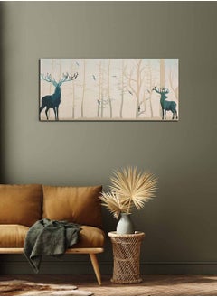 LOWHA Framed Canvas Wall Art Stretched Over Wooden Frame, Panorama Orientation Deer and Forest Abstract Art Painting, For Home, Living Room, Office Décor  - Image 1
