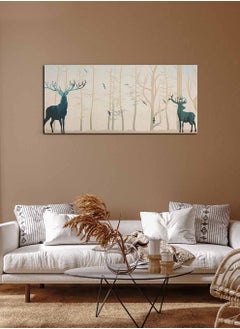 LOWHA Framed Canvas Wall Art Stretched Over Wooden Frame, Panorama Orientation Deer and Forest Abstract Art Painting, For Home, Living Room, Office Décor  - Image 2