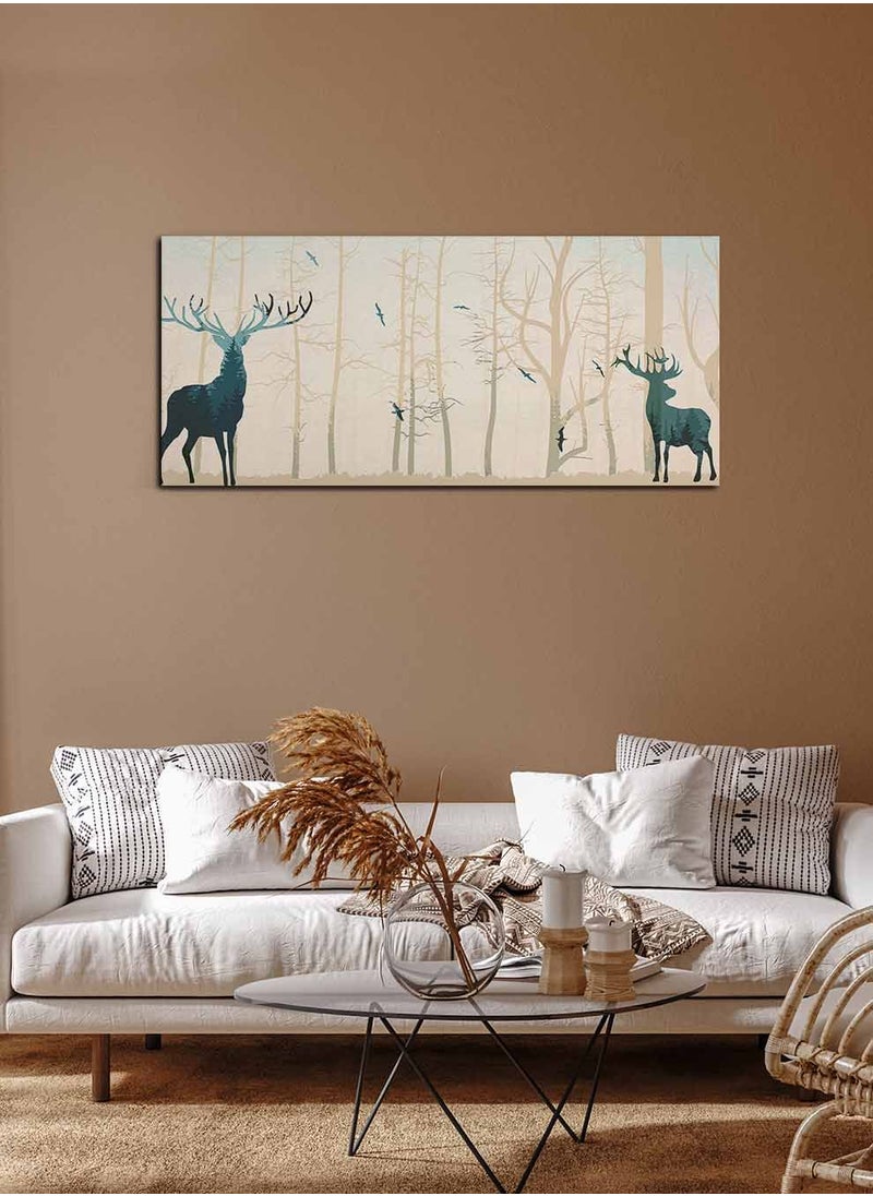 LOWHA Framed Canvas Wall Art Stretched Over Wooden Frame, Panorama Orientation Deer and Forest Abstract Art Painting, For Home, Living Room, Office Décor  - Image 2