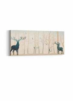 LOWHA Framed Canvas Wall Art Stretched Over Wooden Frame, Panorama Orientation Deer and Forest Abstract Art Painting, For Home, Living Room, Office Décor  - Image 3