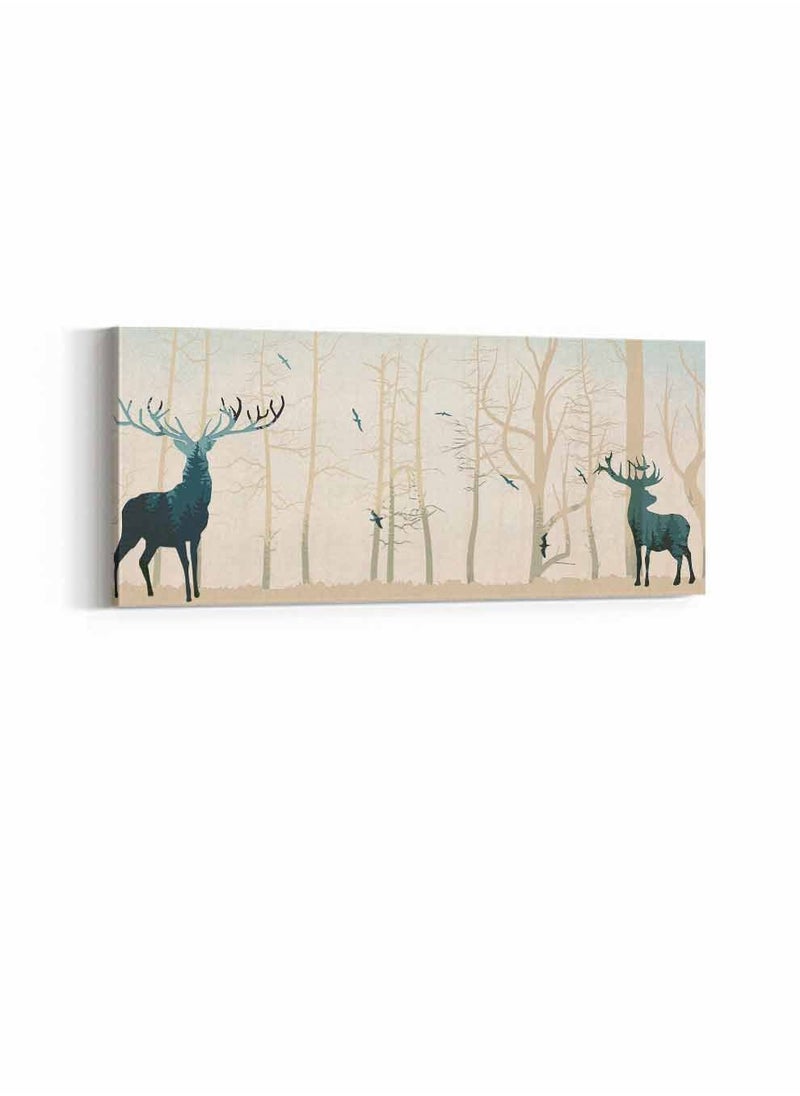 LOWHA Framed Canvas Wall Art Stretched Over Wooden Frame, Panorama Orientation Deer and Forest Abstract Art Painting, For Home, Living Room, Office Décor  - Image 3