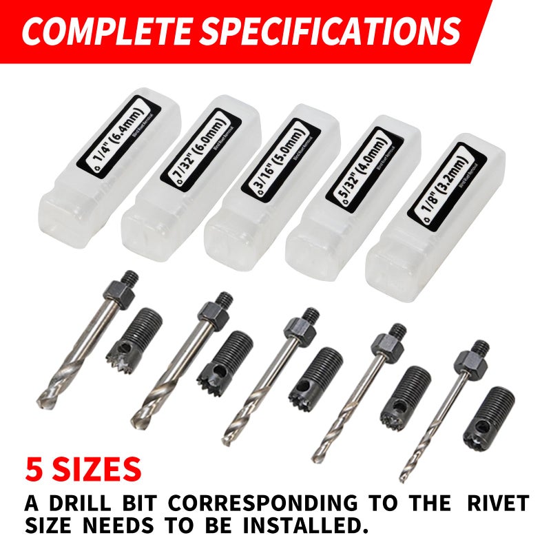 EROSHAK Rivet Removal Tool,POP Rivet Drill Remover,Electric Drill Adapter Rivets Puller for 1/8", 5/32", 3/16", 7/32" and 1/4" - Image 2