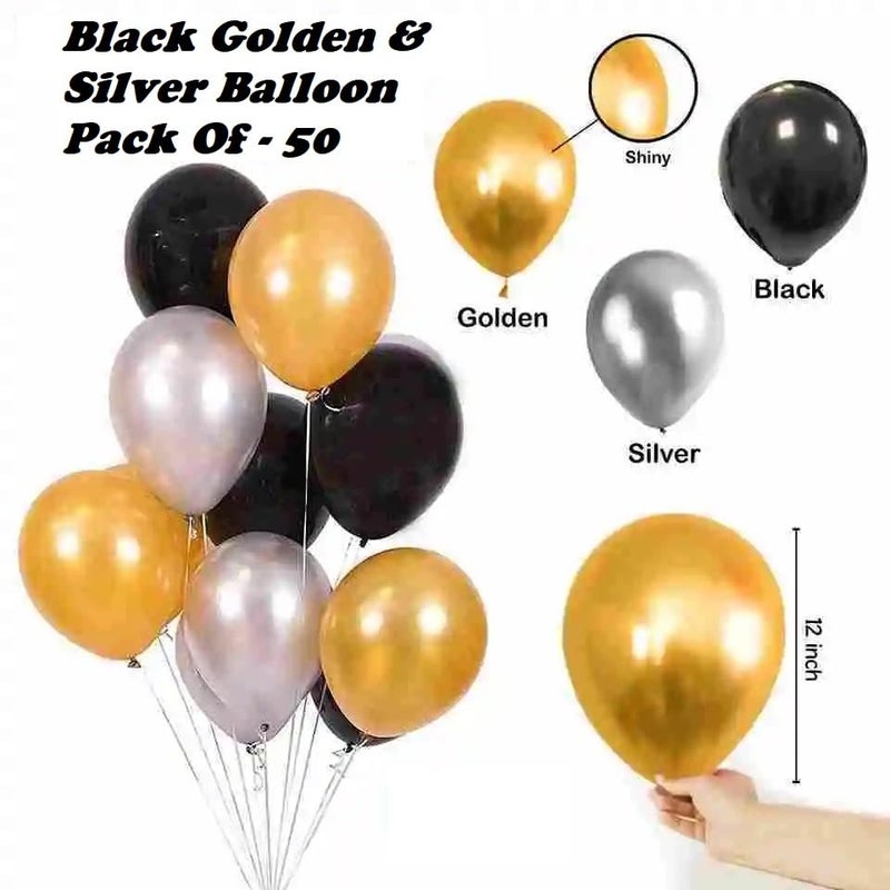 Hk Balloons Metallic Black, Gold & Silver (Pack Of 50) Birthday Balloons For Decoration - Image 3