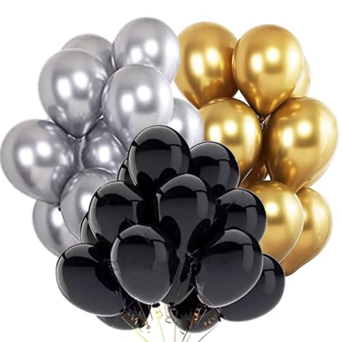 Hk Balloons Metallic Black, Gold & Silver (Pack Of 50) Birthday Balloons For Decoration - Image 2