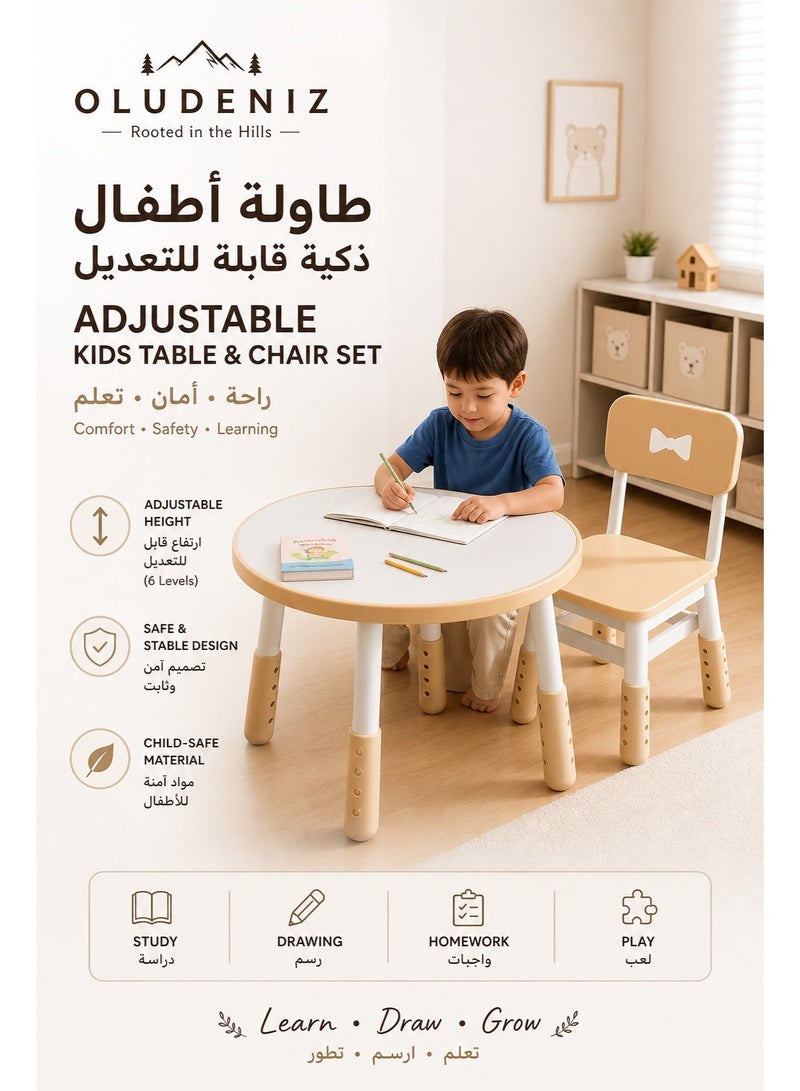 OLUDENIZ Adjustable Kids Plastic Table and Chair Set - Perfect for Kindergarten, Daycare, and Home Use - Image 1