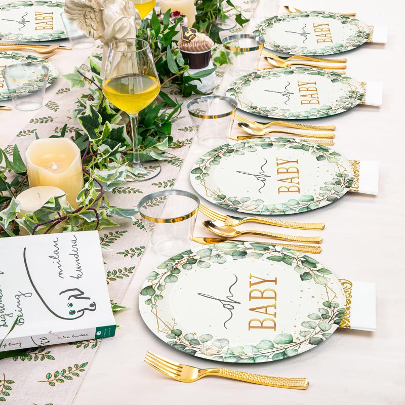 HFBOBP 50 PCS Eucalyptus Baby Shower Paper Plates, 7Inch Greenery Oh Baby Dessert Plate Party Supplies Disposable Tableware Sets for Boys or Girls Gender Reveal Shower Party Decorations Favors - Image 5