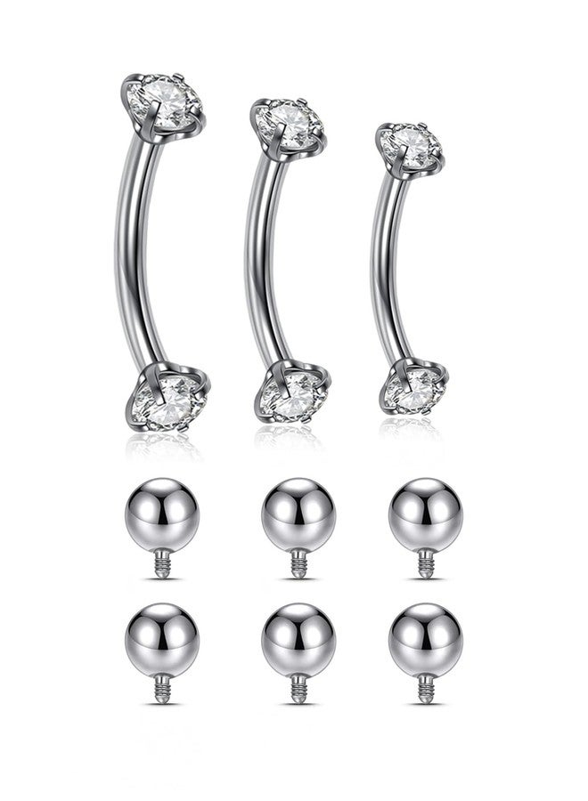 PiercingJ 16G 6-10MM Stainless Steel Cubic Zirconia Internally Thread Curved Barbell Eyebrow Vertical Labret Lip Bars Piercing Jewelry with Replacement Balls - Image 1