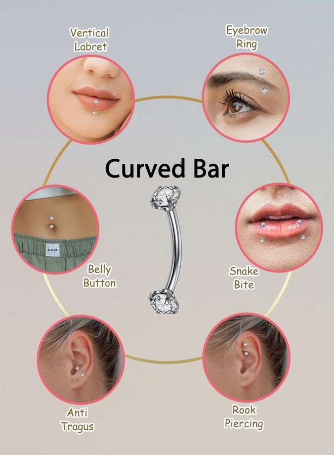PiercingJ 16G 6-10MM Stainless Steel Cubic Zirconia Internally Thread Curved Barbell Eyebrow Vertical Labret Lip Bars Piercing Jewelry with Replacement Balls - Image 5