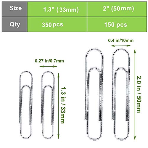 Vinaco Paper Clips Non Skid, 500PCS Medium and Jumbo Paper Clips (1.3 inch & 2.0 inch), Durable & Rustproof, Coated Paperclip Great for Office School and Personal Use - Image 2