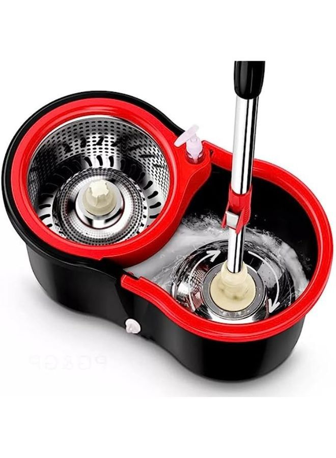 Effortless Cleaning Mop and Bucket Set, Microfiber Spin Mop and Bucket Set, Mop and Bucket Kit for a Deep Clean with Two Refills, RED and BLACK - Image 1