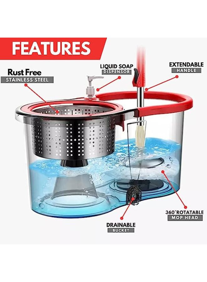 Effortless Cleaning Mop and Bucket Set, Microfiber Spin Mop and Bucket Set, Mop and Bucket Kit for a Deep Clean with Two Refills, RED and BLACK - Image 4