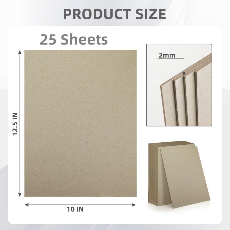 gocreate 25 Sheets 12.5x10" Book Board 2 mm 80 PT for Book Binding Thick Grey Board for Bookbinding,Box Making. Chip Board for Supporting Back Board Sheet - Image 2