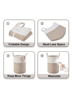 TYCOM Laundry Hamper Cotton Rope Basket Woven Laundry Basket for Blankets Storage Hamper with Handle Comforter Cushions Storage Bins Thread Blanket Towels Home Storage White Light Grey Tall.  - Image 2