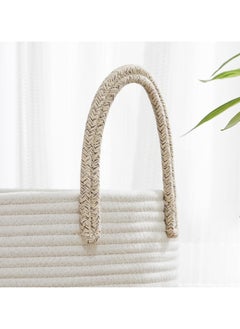 TYCOM Laundry Hamper Cotton Rope Basket Woven Laundry Basket for Blankets Storage Hamper with Handle Comforter Cushions Storage Bins Thread Blanket Towels Home Storage White Light Grey Tall.  - Image 4