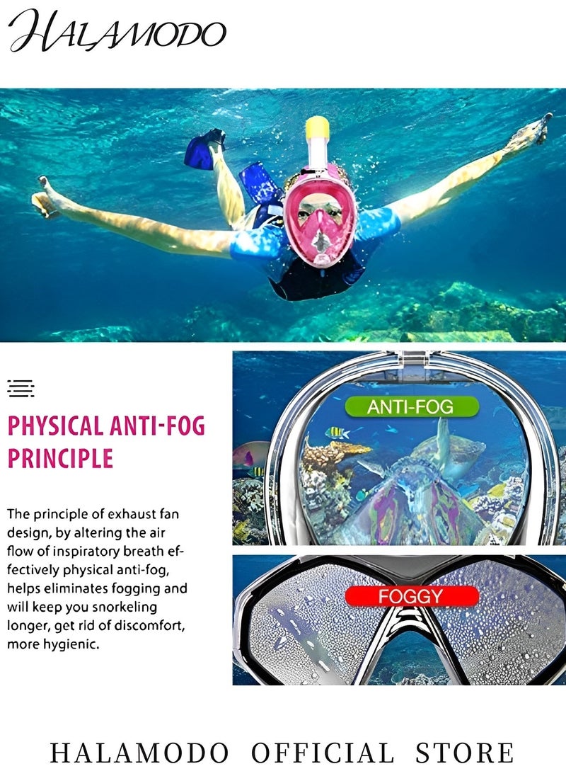 HALAMODO Full Face Snorkel Mask with Latest Dry Top Safe Breathing System Foldable 180 Degree Panoramic View Snorkeling Gear with Professional Anti-fog & Anti-leak Design for Adults  - Image 3