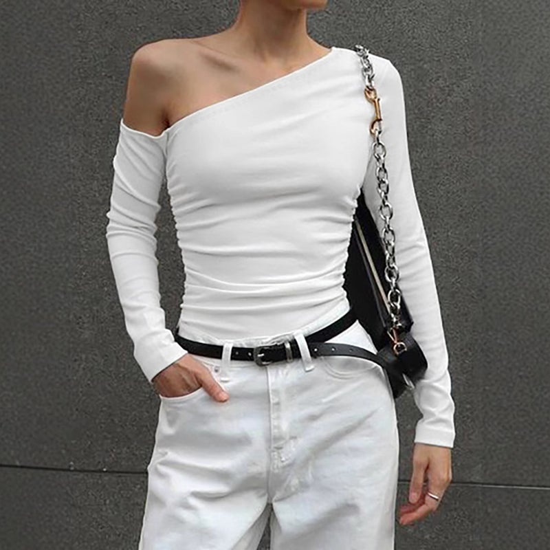 Design Sense Knitted Shoulder All-Match Women'S T-Shirt 2025 Spring And Niche Base Shirt - Image 1