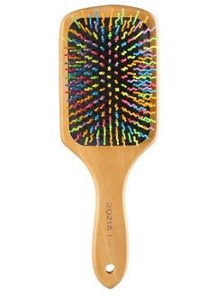 Rozia Pro Natural Bamboo Hair Brush Natural Rainbow Bamboo Paddle Hair Brush With Colorful Nylon Pins Anti Static Detangling Hair Brush For Woman Girls And Kids For All Hair Types.(Brown)  - Image 1