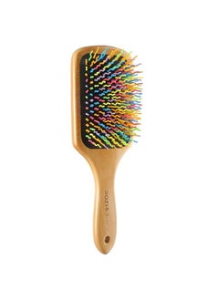 Rozia Pro Natural Bamboo Hair Brush Natural Rainbow Bamboo Paddle Hair Brush With Colorful Nylon Pins Anti Static Detangling Hair Brush For Woman Girls And Kids For All Hair Types.(Brown)  - Image 3